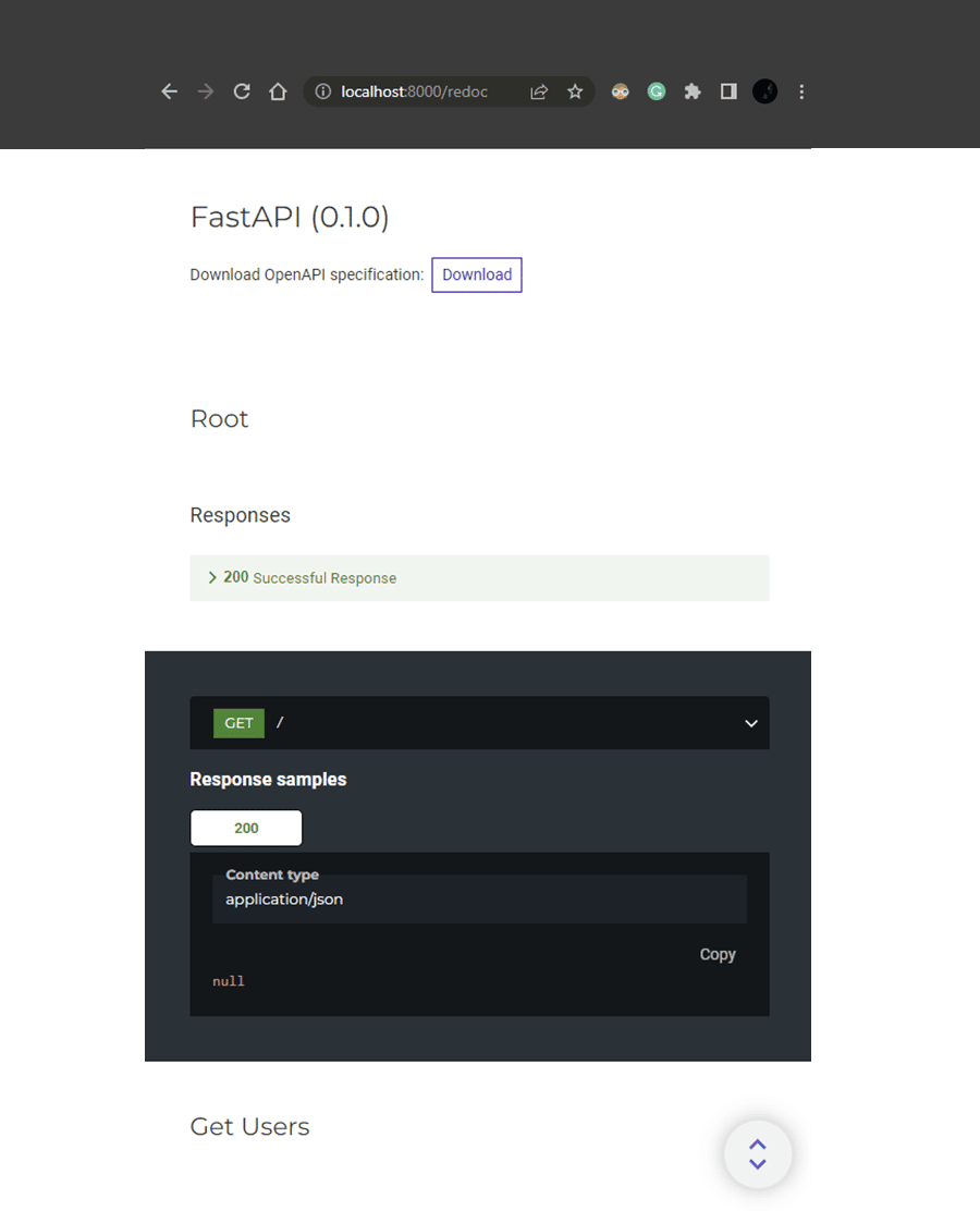 Screenshot van de Redoc interface voor documentatie.
