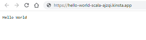 Scala Hello World-sidan efter framgångsrik installation.