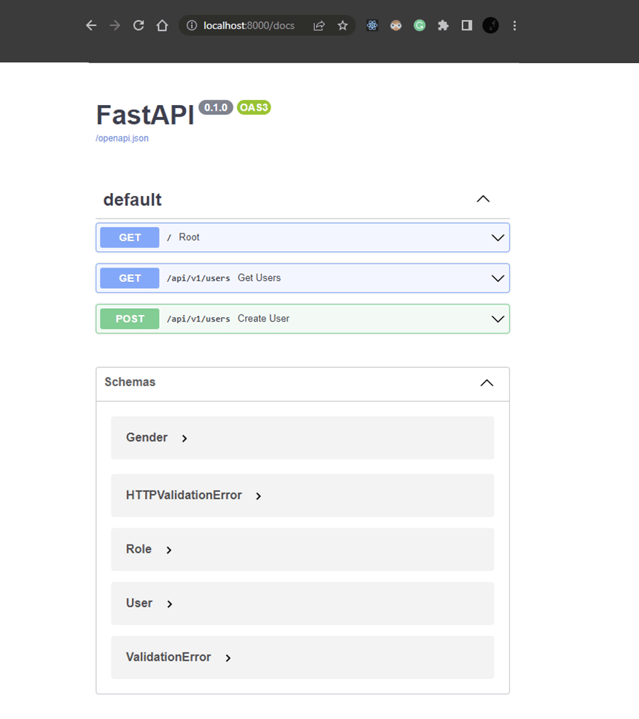 Swagger UI's Dokumentation für FastAPI