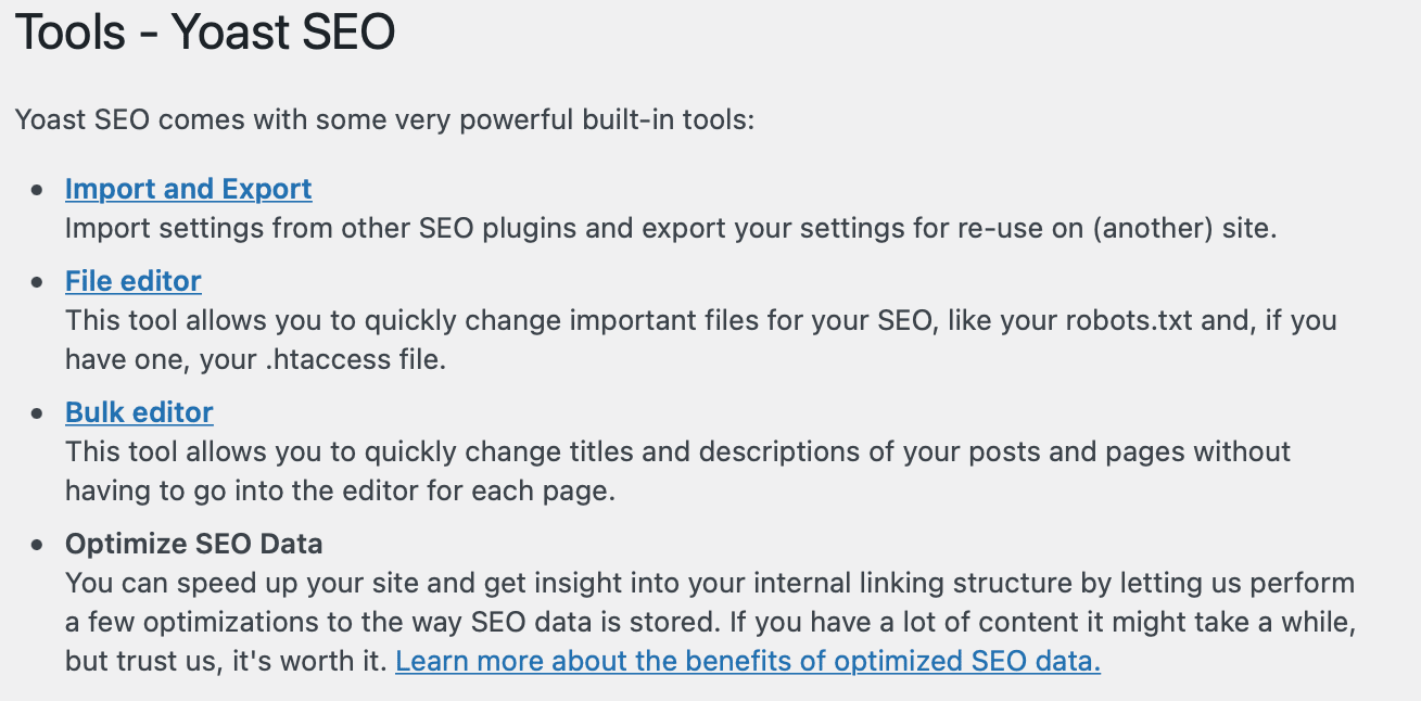 Une liste des outils Yoast SEO