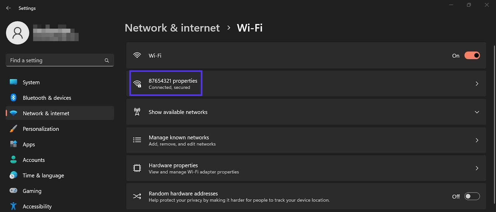 A screenshot showing how to access the network settings on Windows