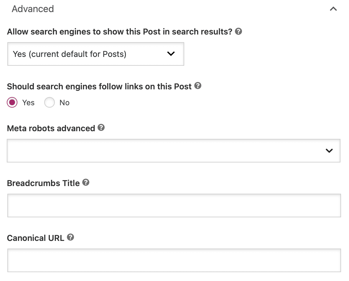 Yoast SEO Advanced tab