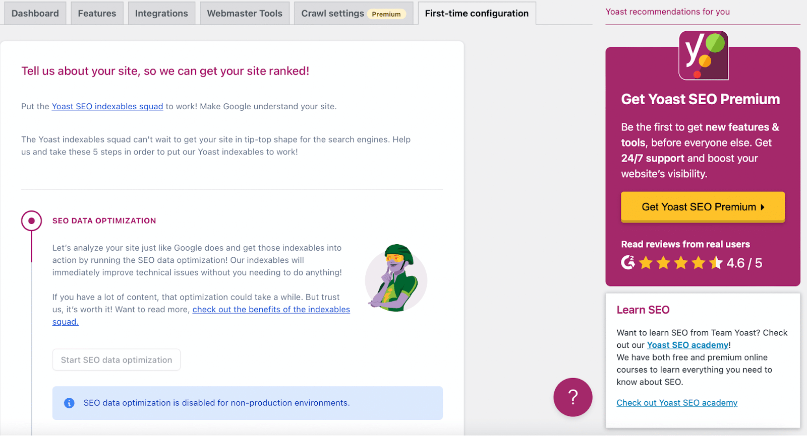 Schermata della configurazione guidata di Yoast