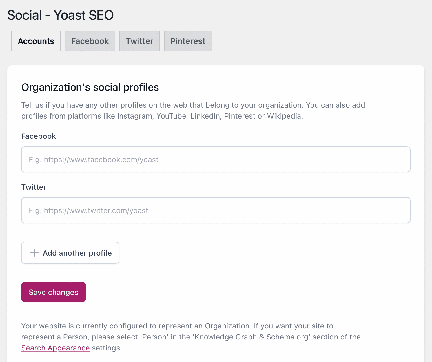 Yoast SEO advanced social media settings