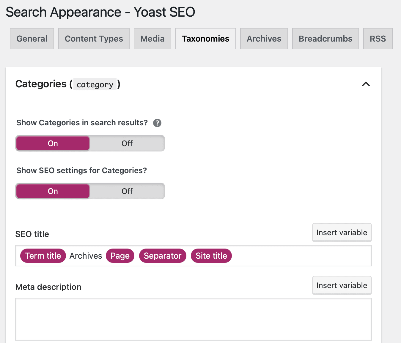 Taxonomias do Yoast SEO