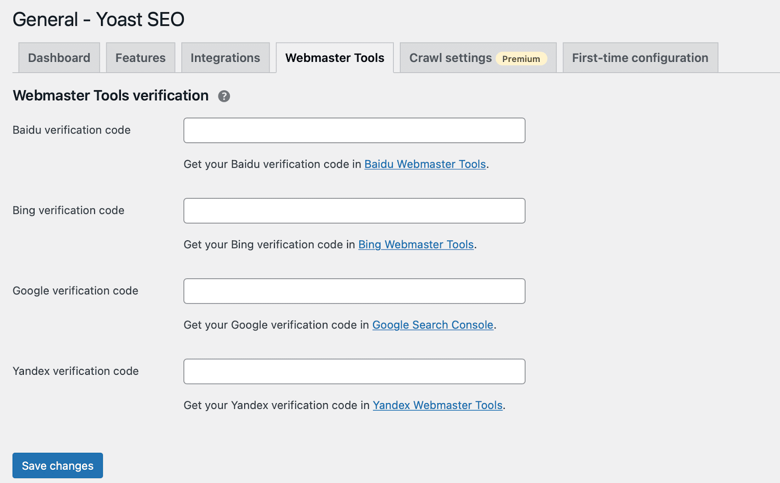 This area helps you connect to various search engine tools