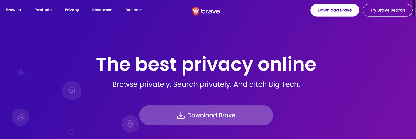 Homepage del browser Brave