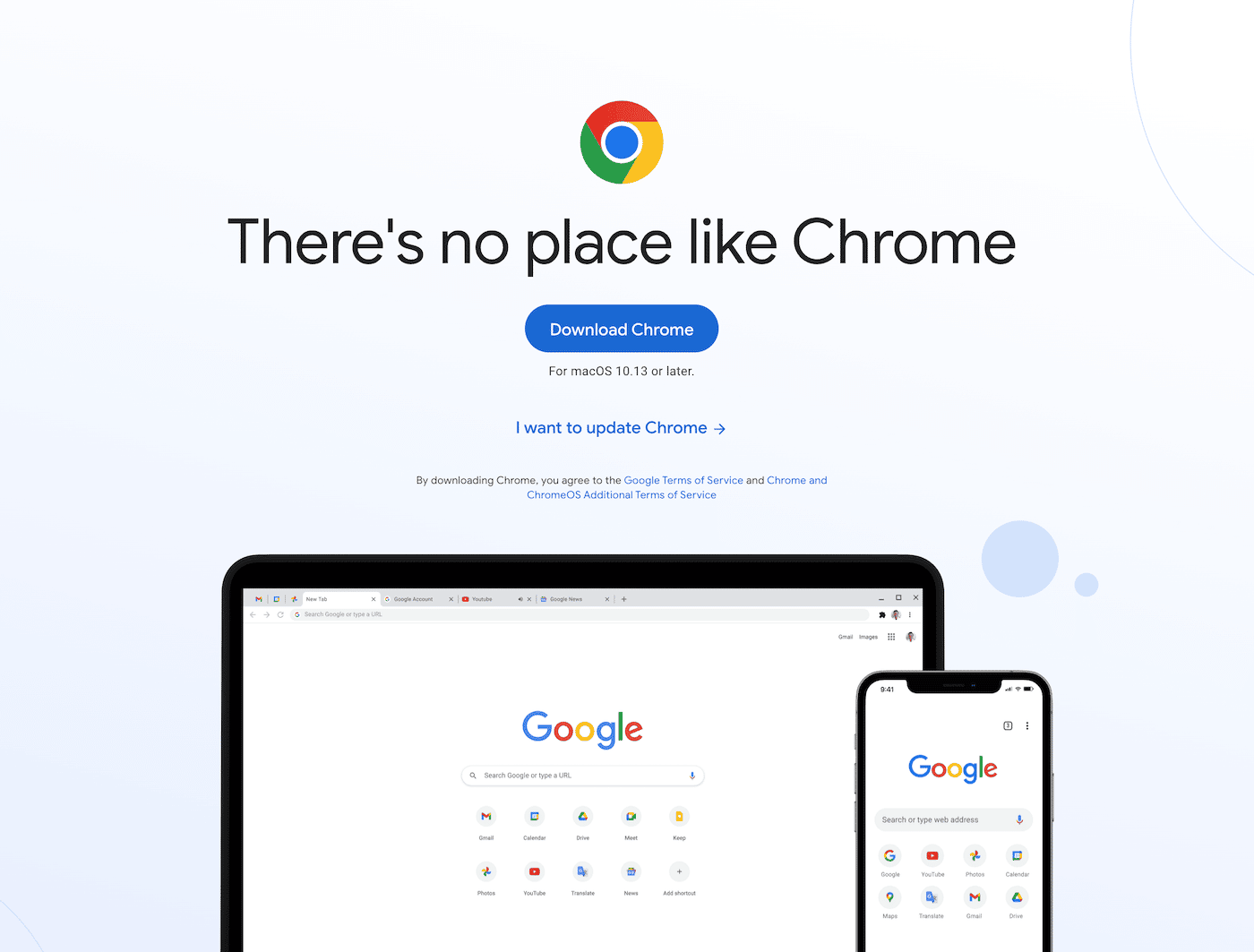 Homepage del sito di Google Chrome
