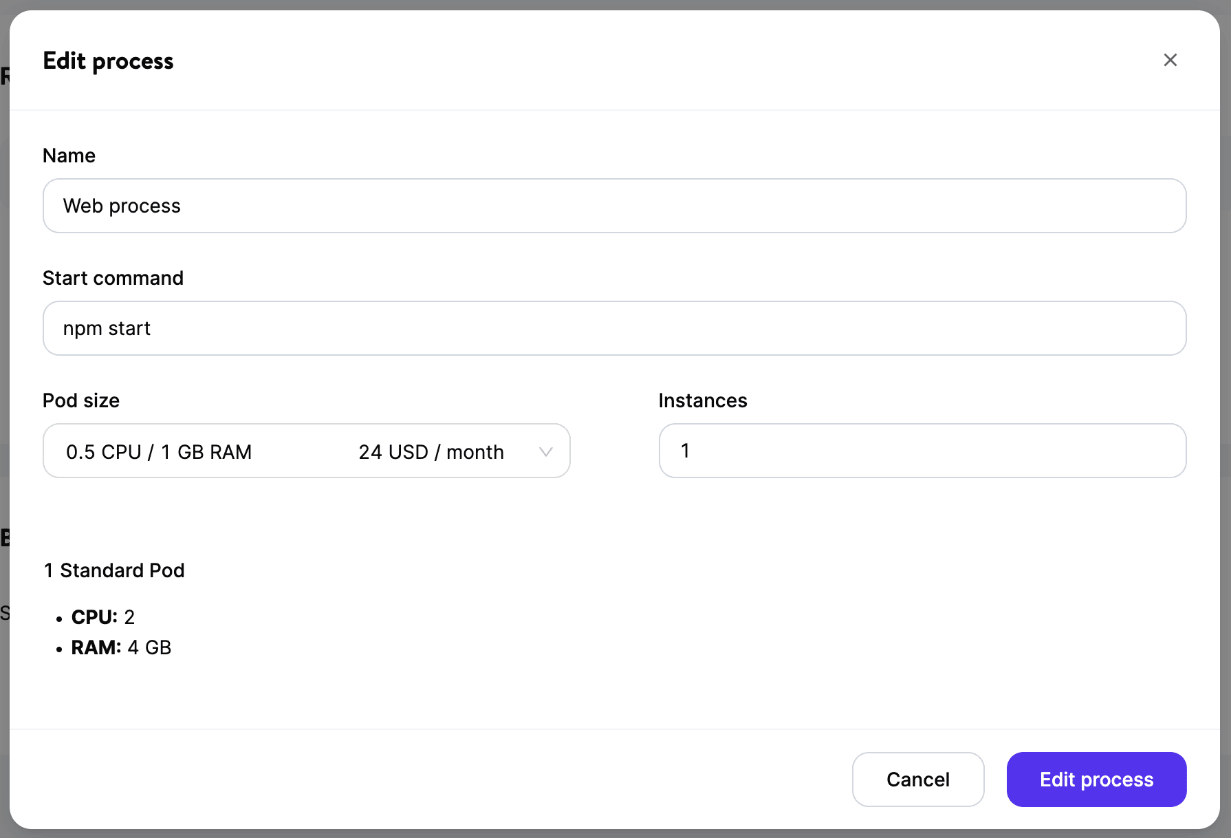 editing the application process in MyKinsta