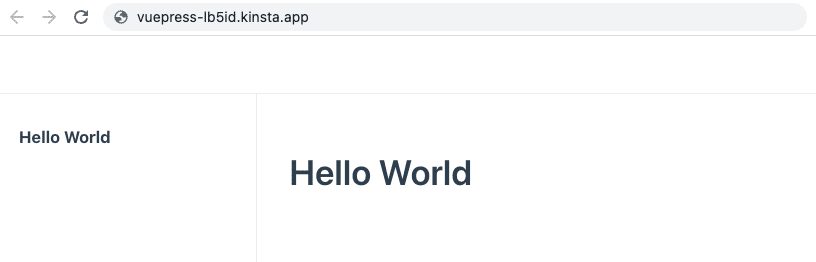 La pagina Hello World di VuePress dopo una distribuzione corretta.