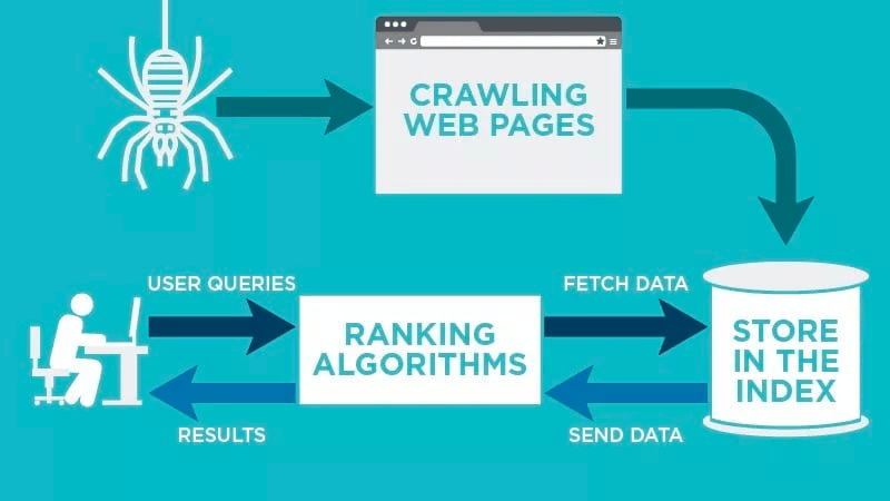 Ein schrittweiser Prozess, der das Web-Crawling zeigt