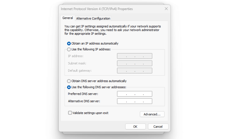 Changing the DNS server addresses in Windows