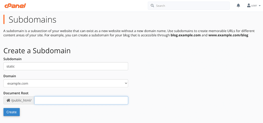 Crear un subdominio en cPanel