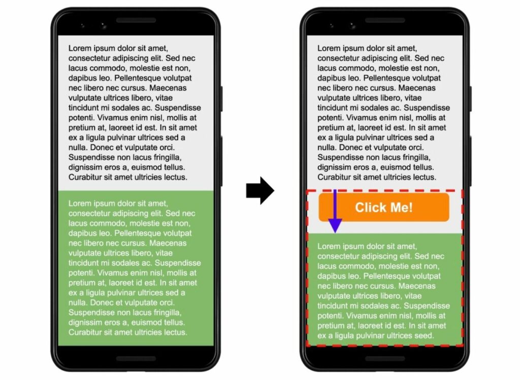 Um exemplo de mudança Cumulative Layout Shift do Google.