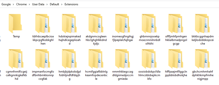 Le répertoire des extensions de Google Chrome dans Windows