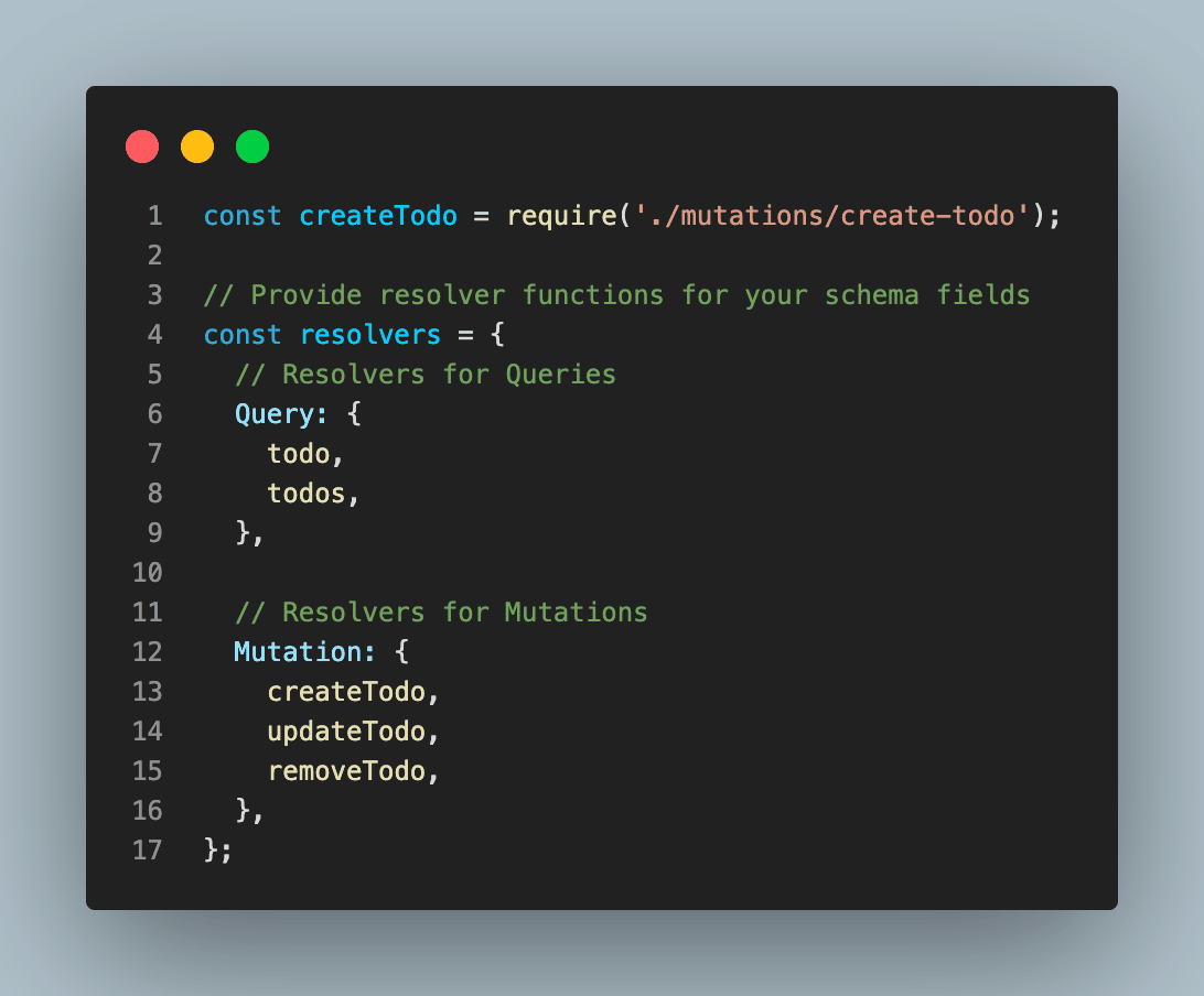 A command line interface showing the code for creating a resolver for our todo.