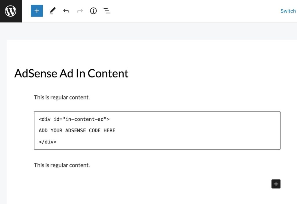 Verpacke den AdSense-Anzeigencode in ein div