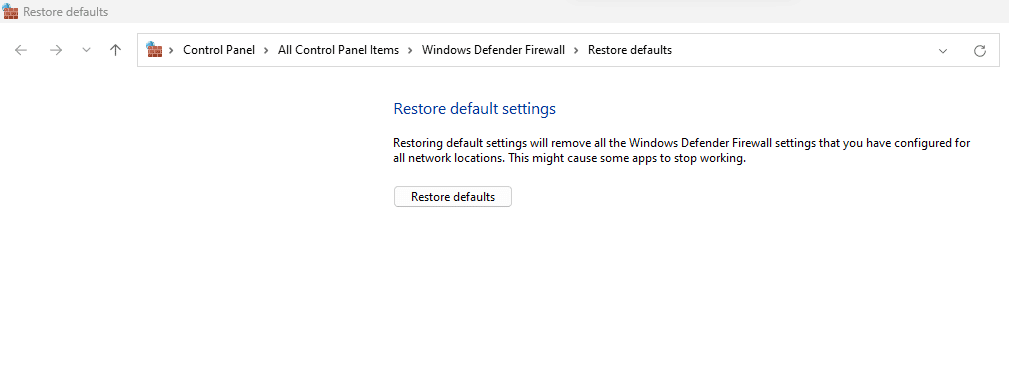  Restore defaults pagina in Windows