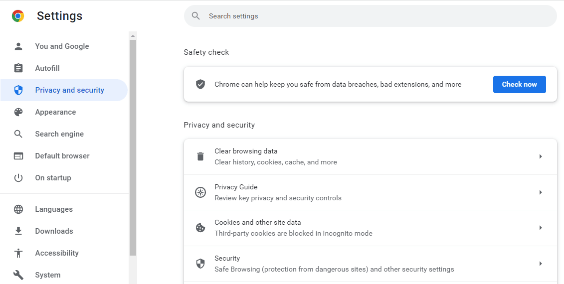 Indstillinger for beskyttelse af personlige oplysninger og sikkerhed i Google Chrome