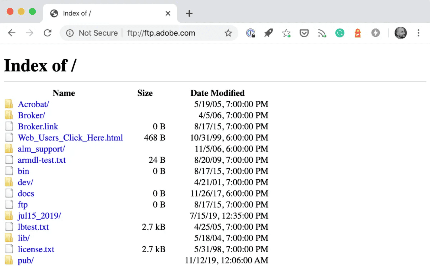 Acessando um servidor FTP por um navegador.