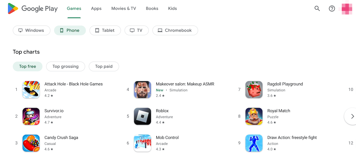 Et skærmbillede af Google Play Store