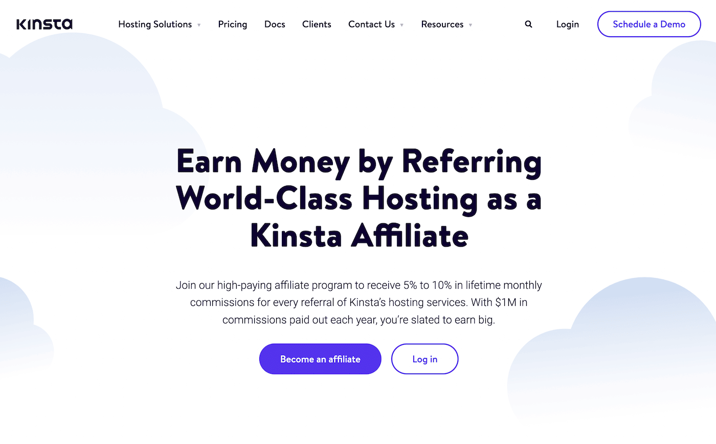 Schermata della pagina del programma di affiliazione di Kinsta’