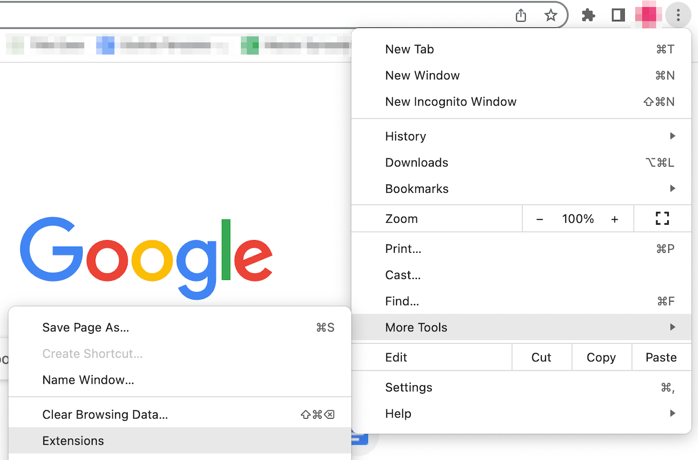 Chromeの拡張機能ページを開く