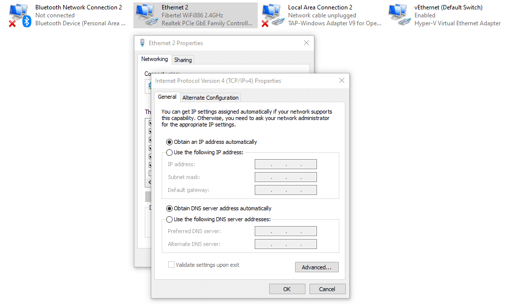 Puedes configurar Windows para que obtenga una dirección IP y un servidor DNS automáticamente.