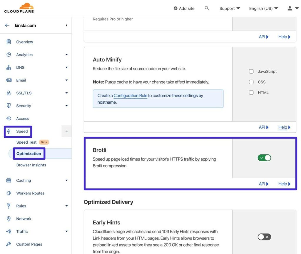 Så här aktiverar du Brotli-komprimering i Cloudflare.