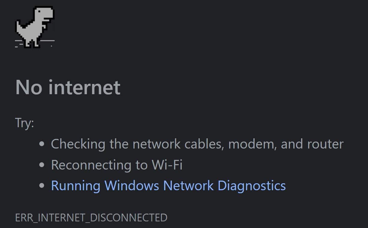 Chromeの「ERR_INTERNET_DISCONNECTED」エラー