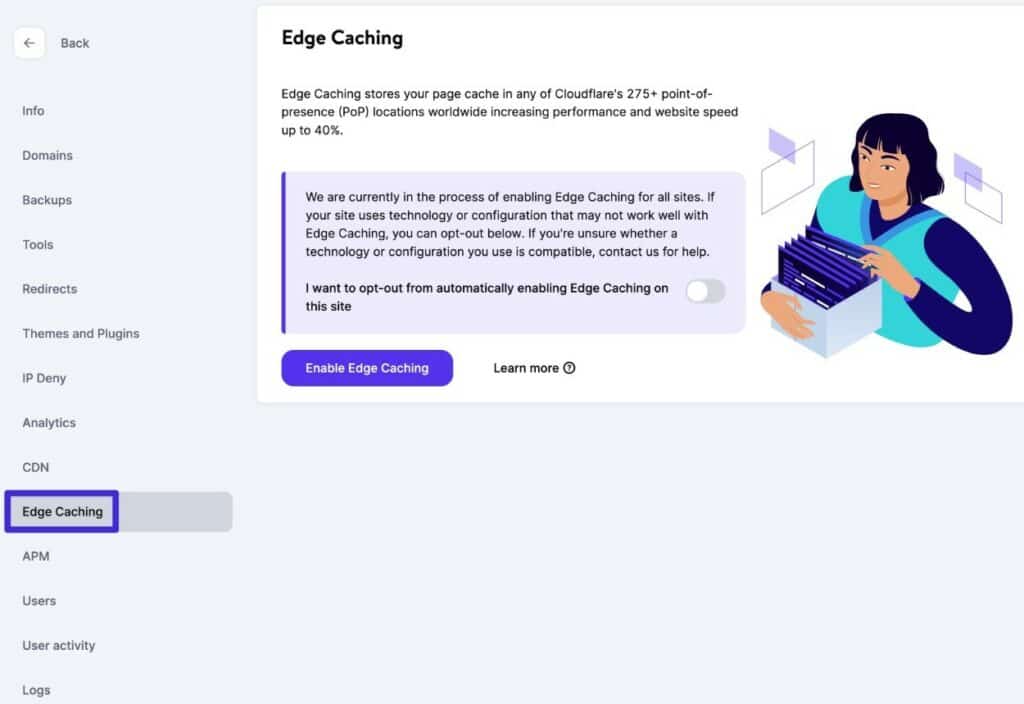 Como habilitar o Edge Caching na Kinsta.