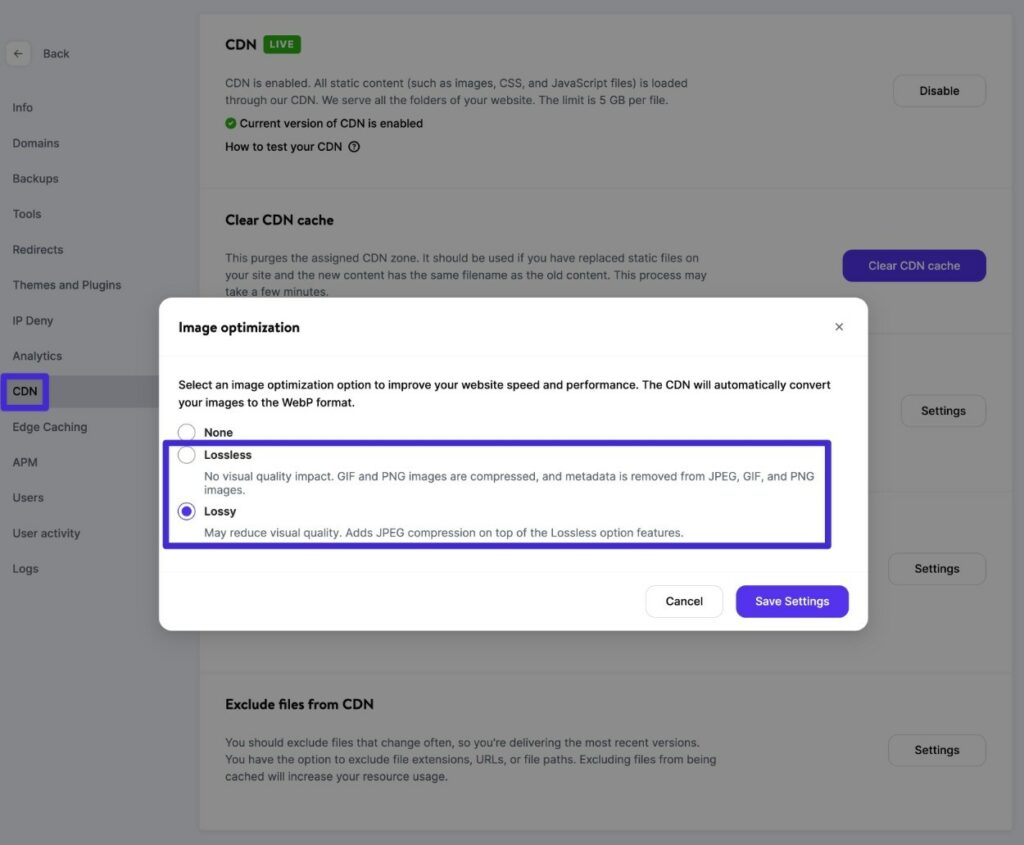 Hur du aktiverar Kinsta-funktionen för bildoptimering.