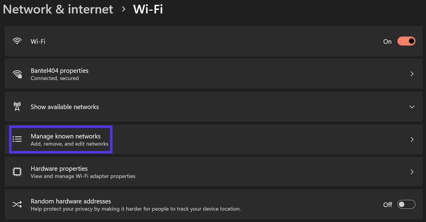 Managing known networks on Windows