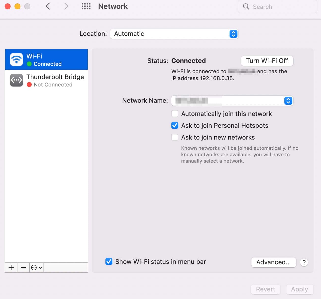 Modify network settings on Mac
