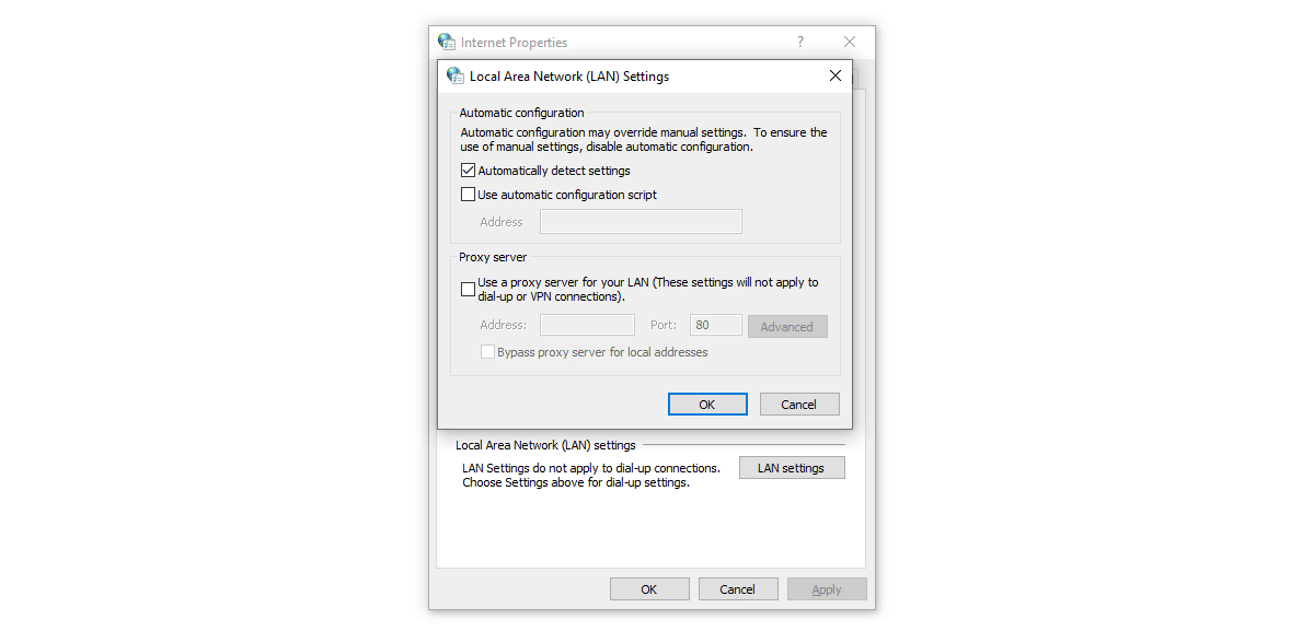 You can configure Windows to detect proxy settings automatically or use a specific server
