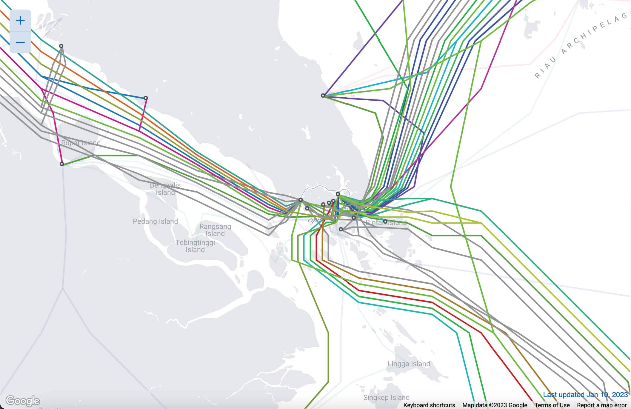 Kabelkarta över Singapore. (Bildkälla: Submarine Cable Map)