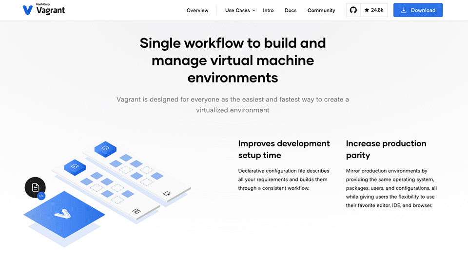 Captura de pantalla: Sitio web Vagrant - Vagrant vs Docker.