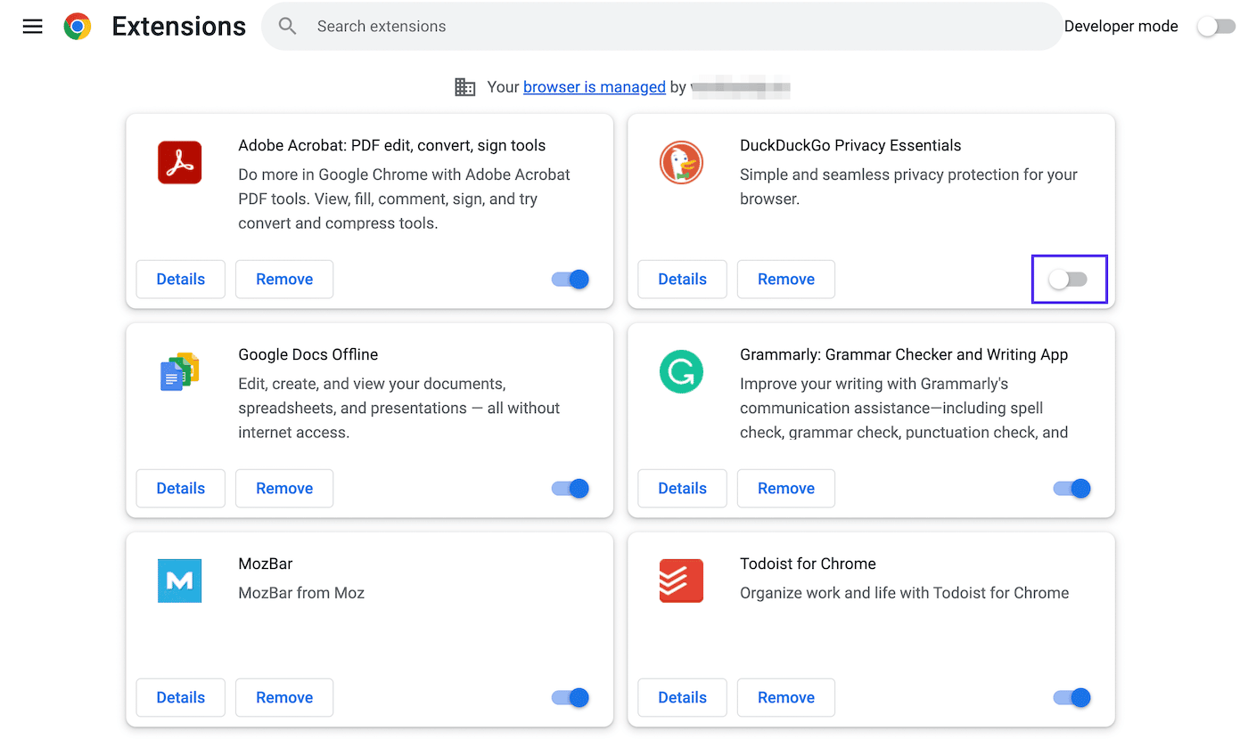 Desabilitando extensões do Chrome