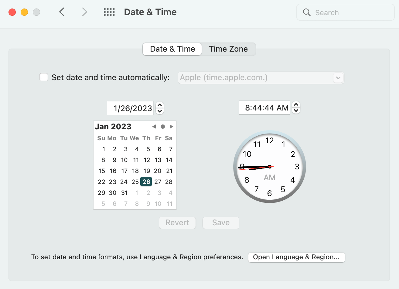 macOS manuel dato og tid
