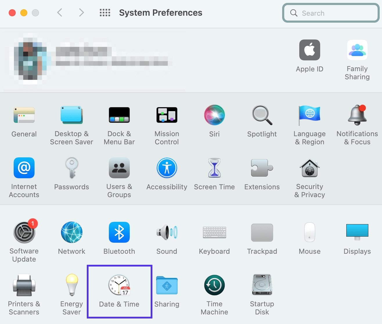 macOSの日付と時刻の設定を開く