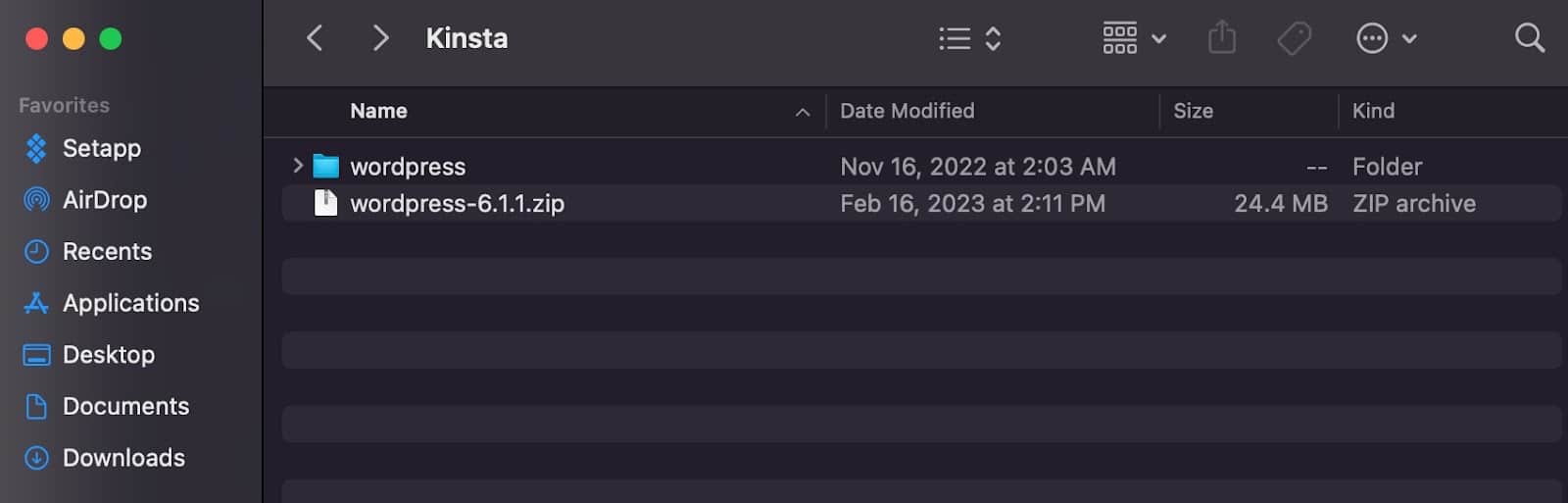 Fichier zip et répertoire décompressé sur un Mac
