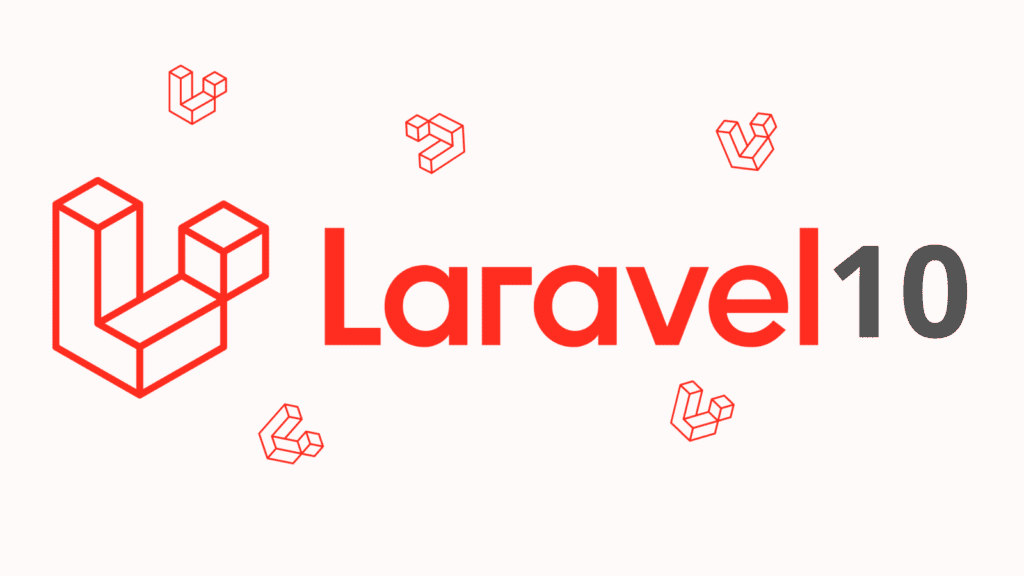 Das Laravel 10-Logo mit dem Wort "Laravel" in leuchtendem Orange und der "10" in Grau