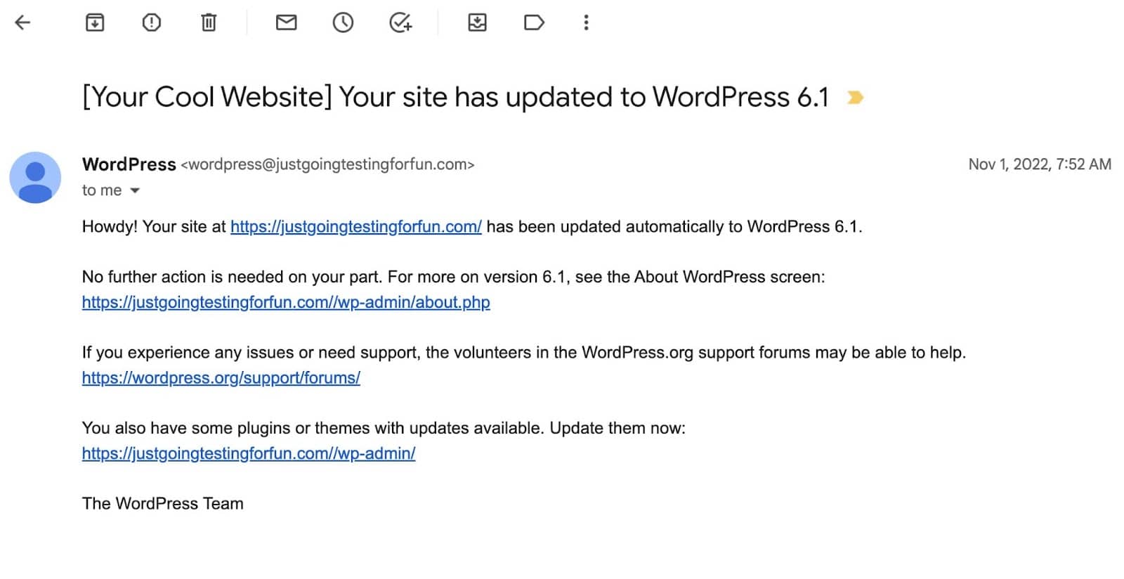 WordPress自動更新メール