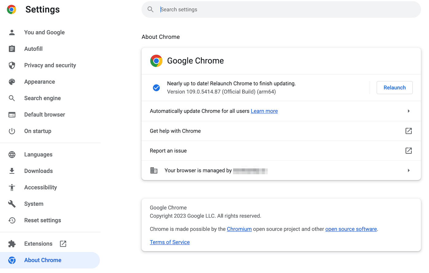 Nach Google Chrome Updates suchen