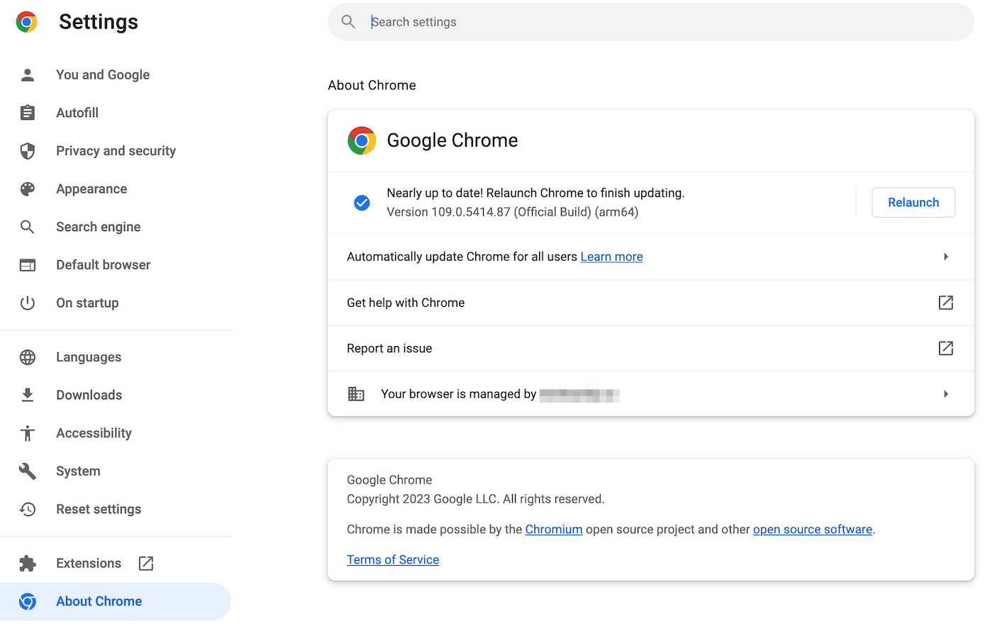 Vérification des mises à jour de Google Chrome