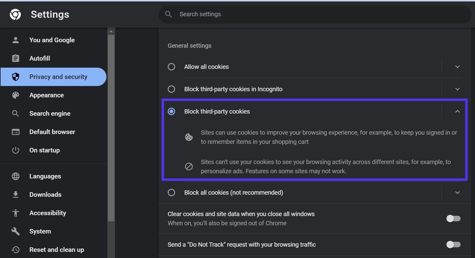 Bloquer les cookies tiers dans Google Chrome