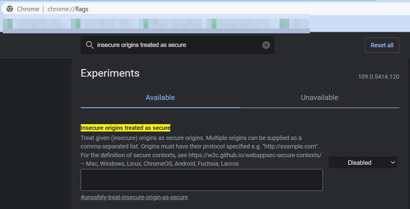 How to treat insecure origins as secure in Google Chrome