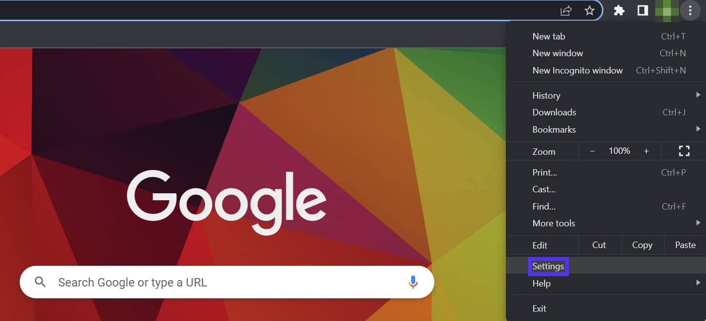 Accessing the Google Chrome settings