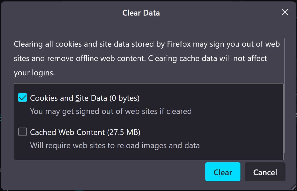 How to clear tracking cookies in Mozilla Firefox