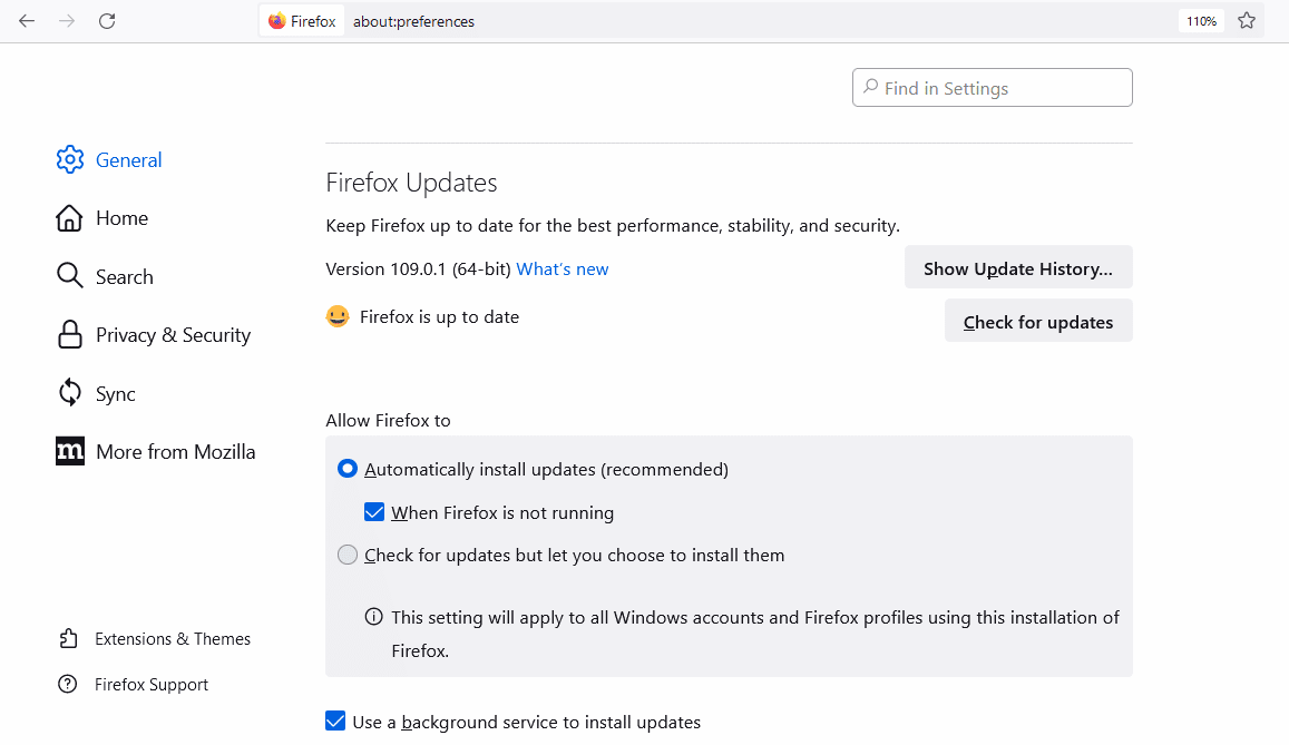 Firefoxの更新を確認